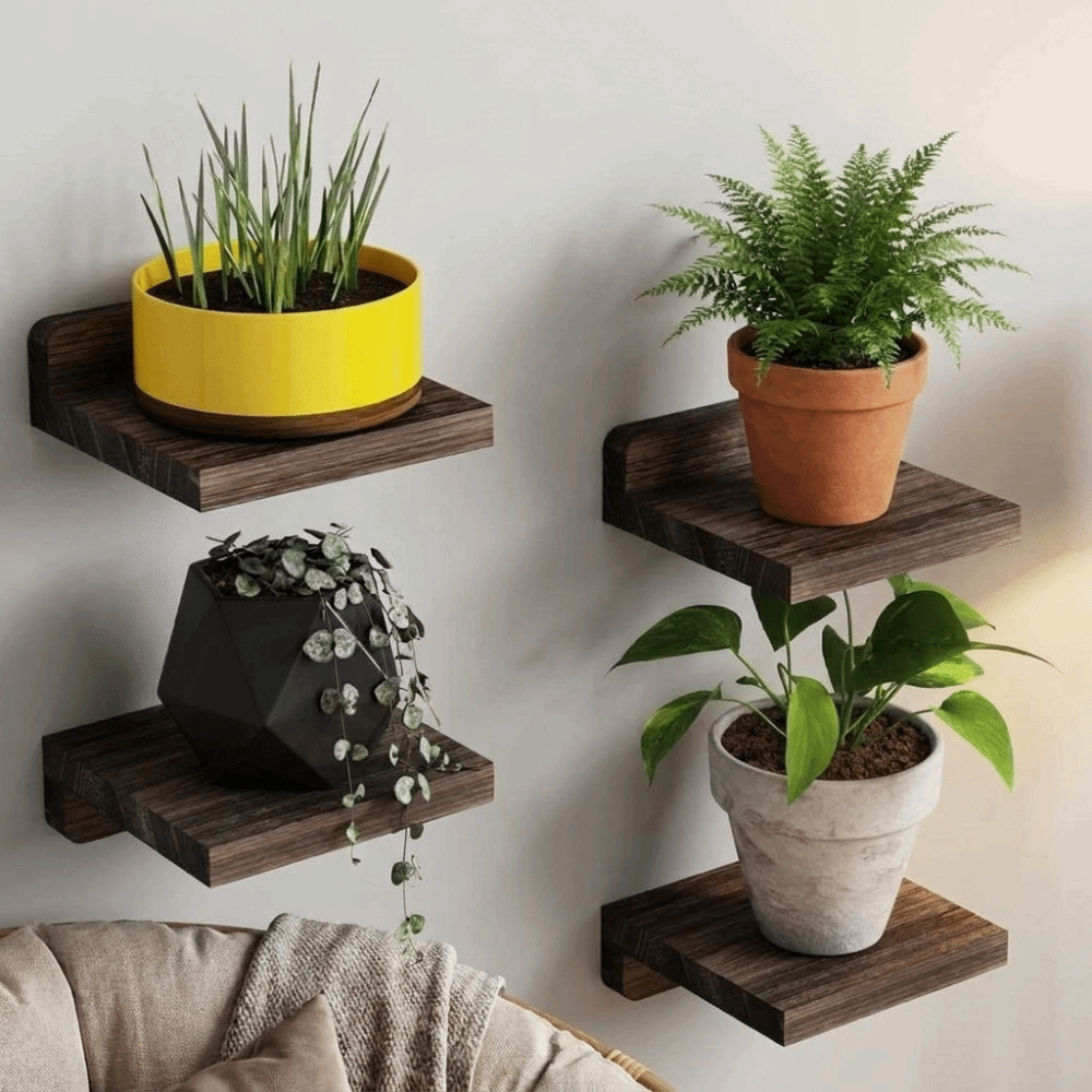 Flower Wall Panel - 4 étagères flottantes en bois, petites,