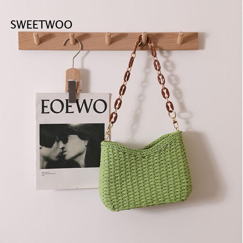 Paper Straw Color - Sac à bandoulière en paille tressée