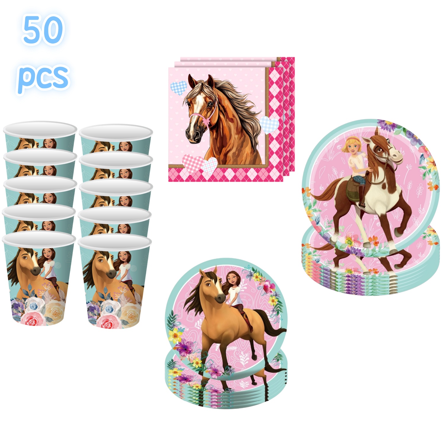 Table Cloth Disposable - Dessin animé esprit-étalon équitation cheval fête